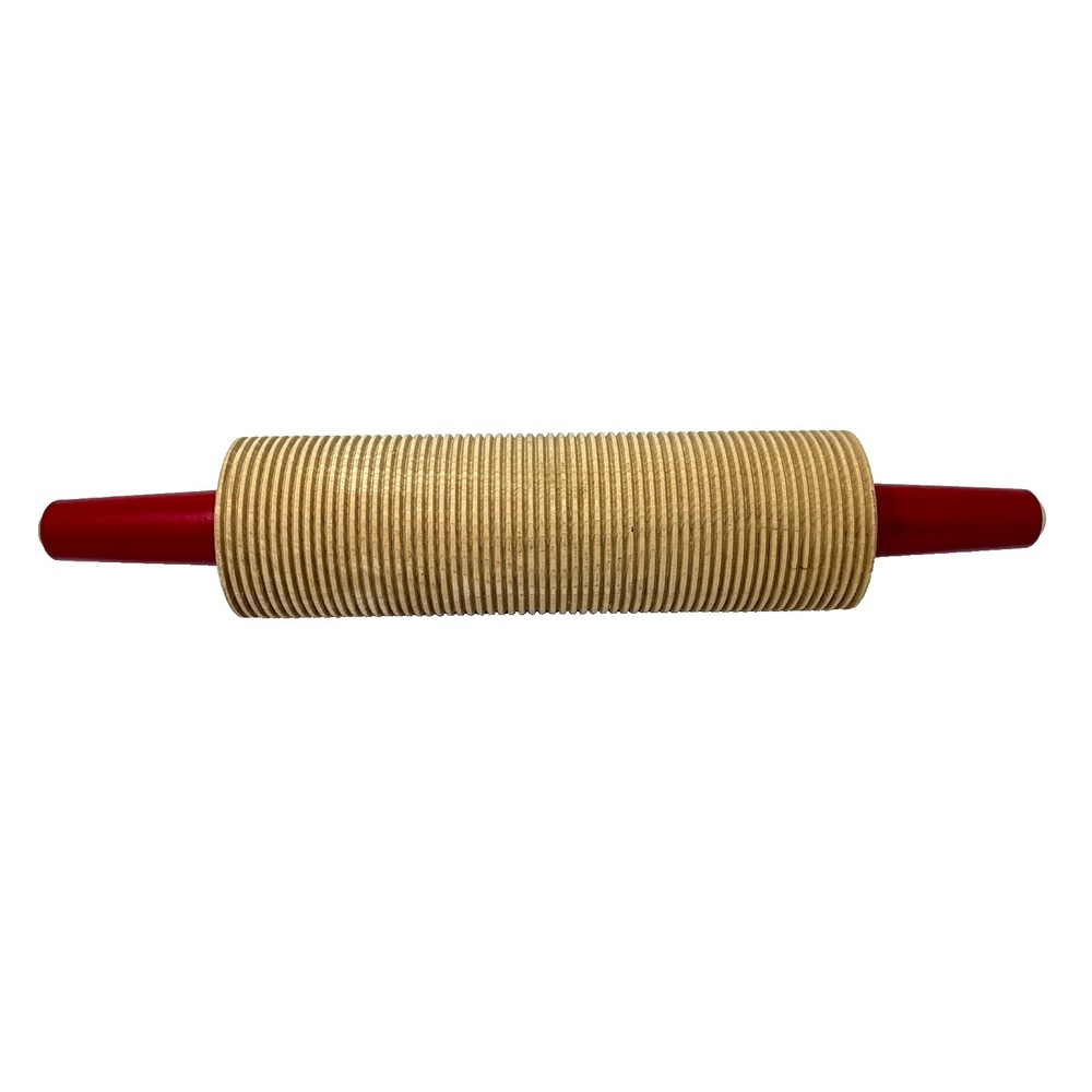 Corrugated Wooden Lefse Rolling Pin Red Handles 17.5in Norwegian Scandinavian